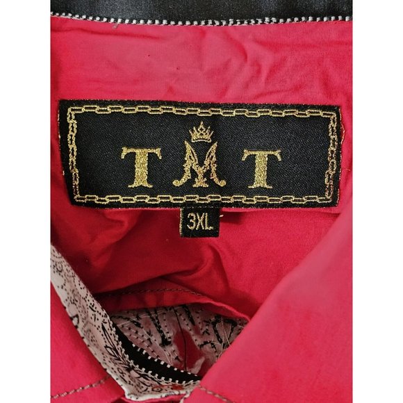TMT Shirt Men 3XL Red Button Up Long Sleeve Embroidered Logo Knit VTG Flip Cuffs - Picture 8 of 12